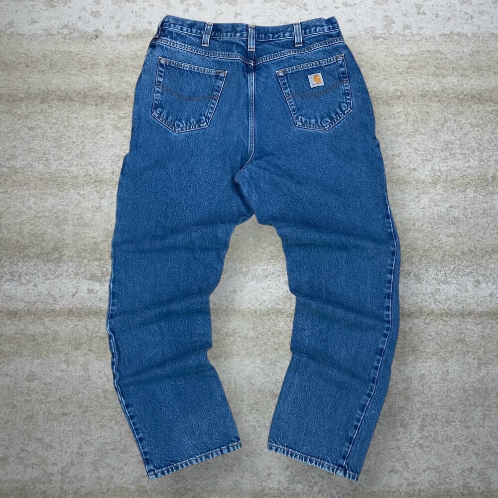 Vintage 90s Carhartt Jeans 36x34 Relaxed Fit Medium Wash Work Wear White Logo